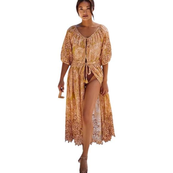Anthropologie Other - Anthropologie Ember Kaftan Small Floral Eyelet Embroidered Maxi Tie Front Bohoh